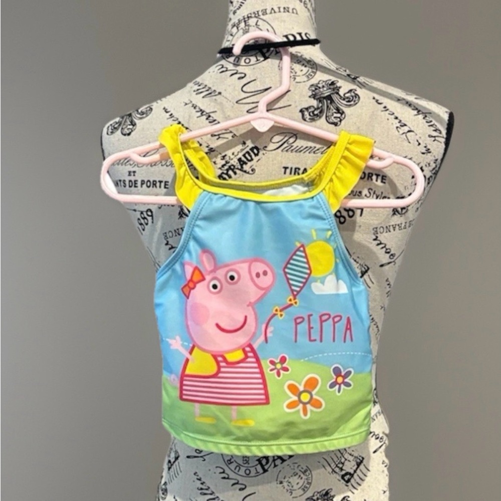 Peppa Pig Kids' Sleeveless Yellow and Blue Swimsuit top only 3T
